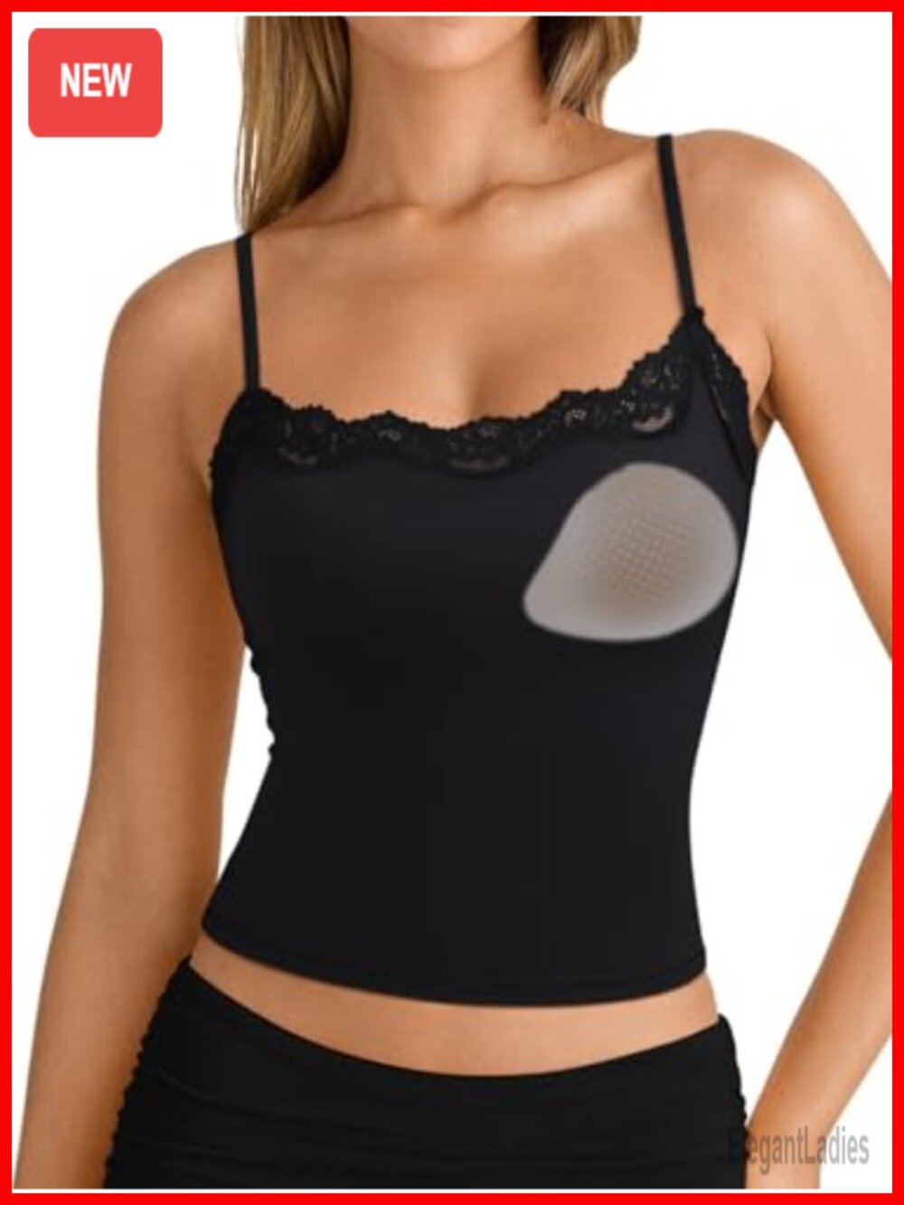 Double Lined Lace Cami Tank Top Padded Square Neck Sleeveless Summer Going Out